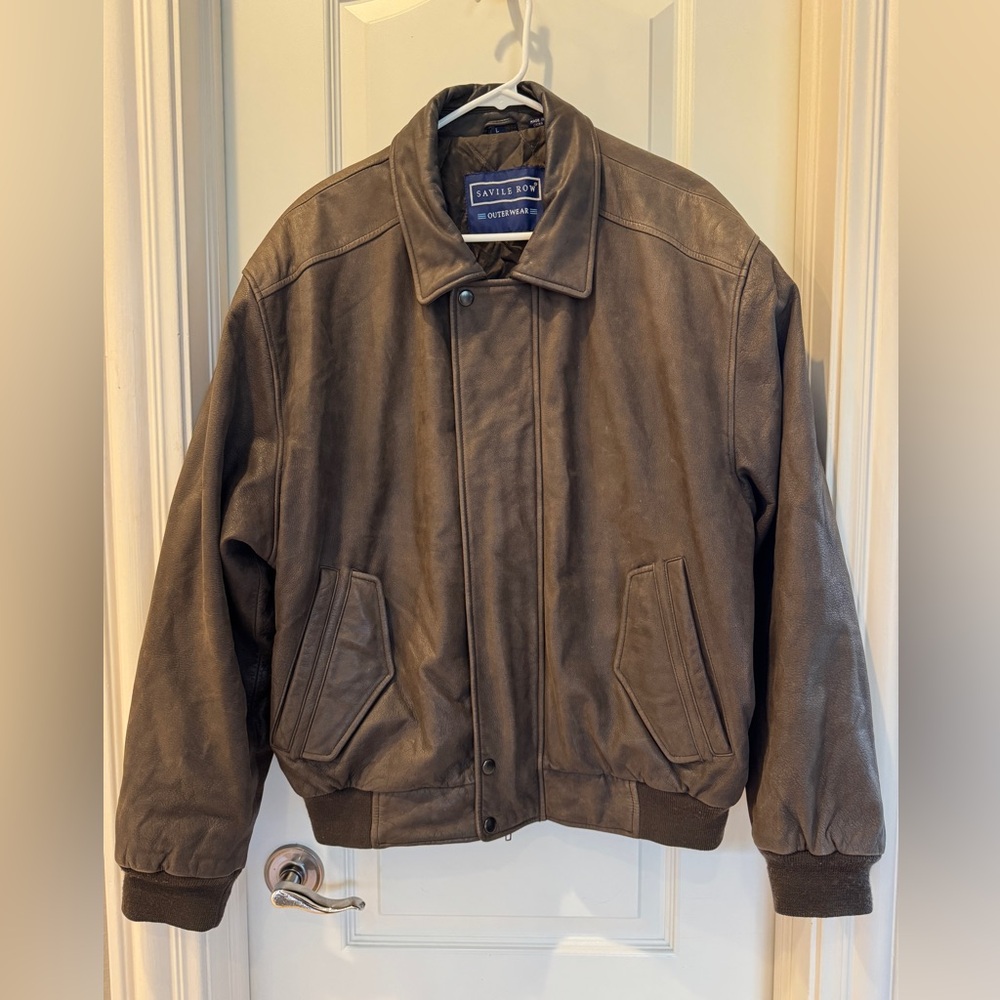 Savile Row Soft Leather Bomber Jacket Men’s L Brown Quilted Lining